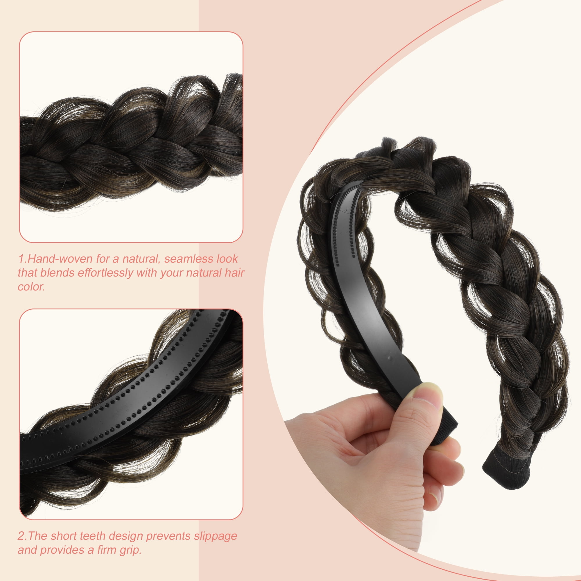 Unique Bargains Braided Hairpiece Elastic Band for Various Looks 1 Set Balck Brown