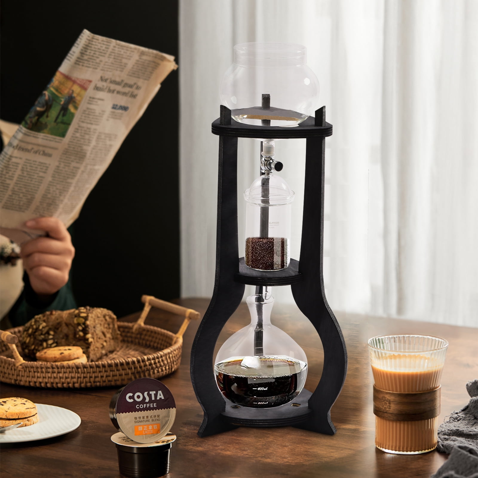 Nispira Retro Ice Cold Brew Dripping Coffee Maker Tower, 600ml in Wooden (BD-7)