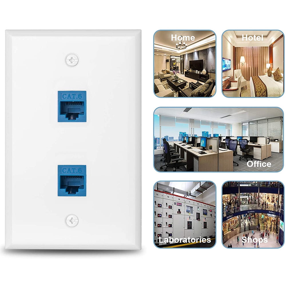 2-Pack 1 Port Ethernet Wall Plate, RJ45 Cat6 Female to Female Jack Inline Coupler Face Plates, 1-Port