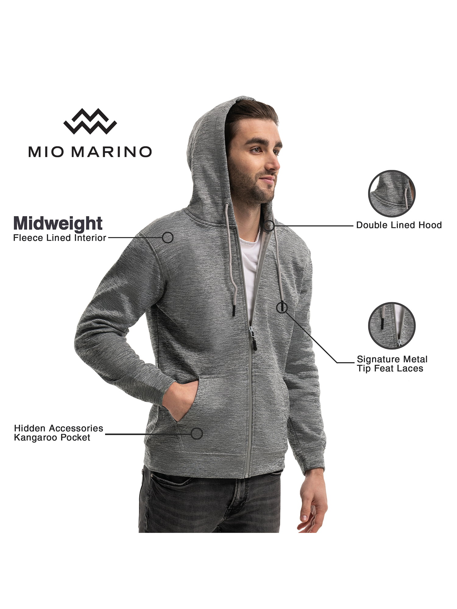 Mio Marino Men\'s Full Zip Hoodie Fleece Sweatshirt