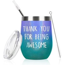 Thank You for Being Awesome Wine Tumbler, Birthday Christmas Friendship Thank You Gift for Women Friend Coworkers Sisters Her, 12 Oz Stainless Steel Insulated Wine Tumbler with Straw, Rainbow Color