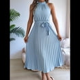 thumbnail image 4 of Vestido de Cóctel Midi Plisado con Cuello Halter, Sin Mangas y Corte en A para Mujer, para Playa y Sol (Verano 2025) Azul L, 4 of 10