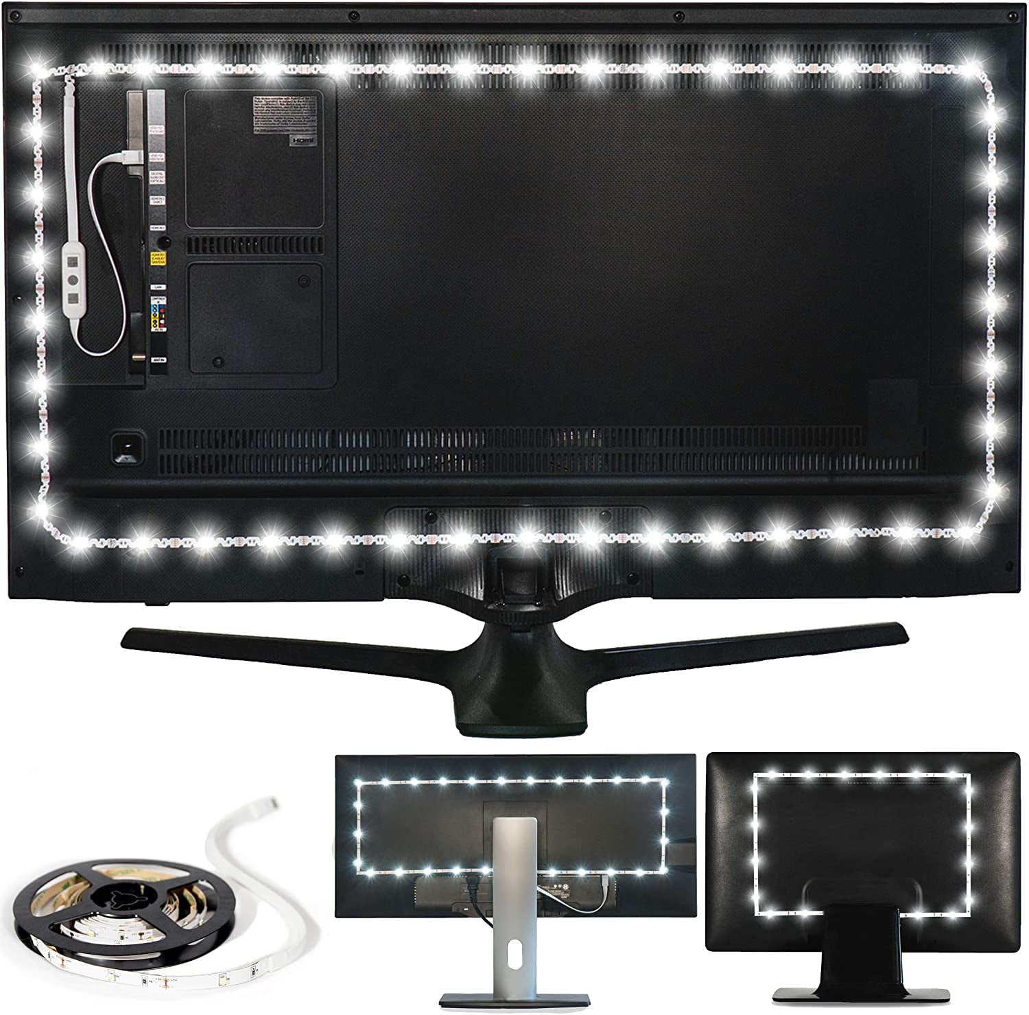 Luminoodle Bias Lighting, Backlight Kit for Monitors up to 24" - USB LED  Light Strip - Computer Monitor Backlight - True White Adhesive Strip -  White - Small (<24" TV) - Walmart.com
