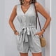 thumbnail image 2 of Mono sin mangas con cuello en V y cinturón para atar en la cintura para mujer - Mono informal para vacaciones - Conjunto de rayas para primavera y verano - Tallas S-XL, 2 of 6