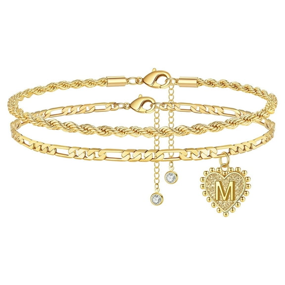 Tingn Initial Ankle Bracelets for Women Dainty Heart Foot Gold Jewelry Summer Gifts