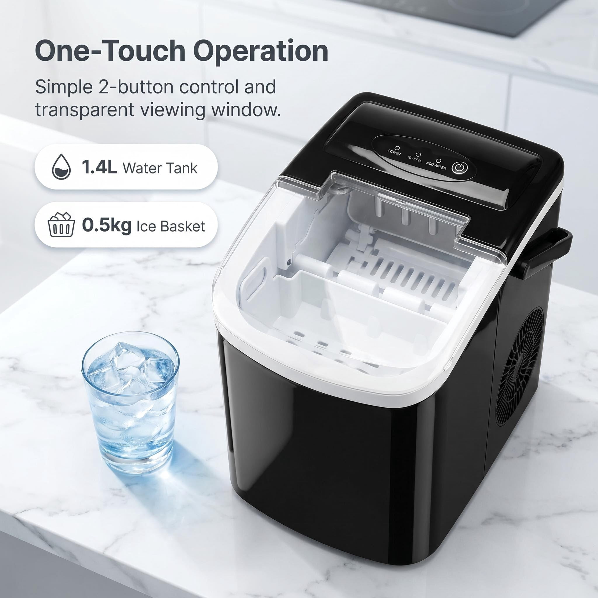 9 Bullet Ice Maker, 26.5lbs/24H Compact Countertop Ice Machine, 9 9 Bullet-Shaped Ices Ready in 6-13 Mins, Portable Ice Maker for Home, Bar