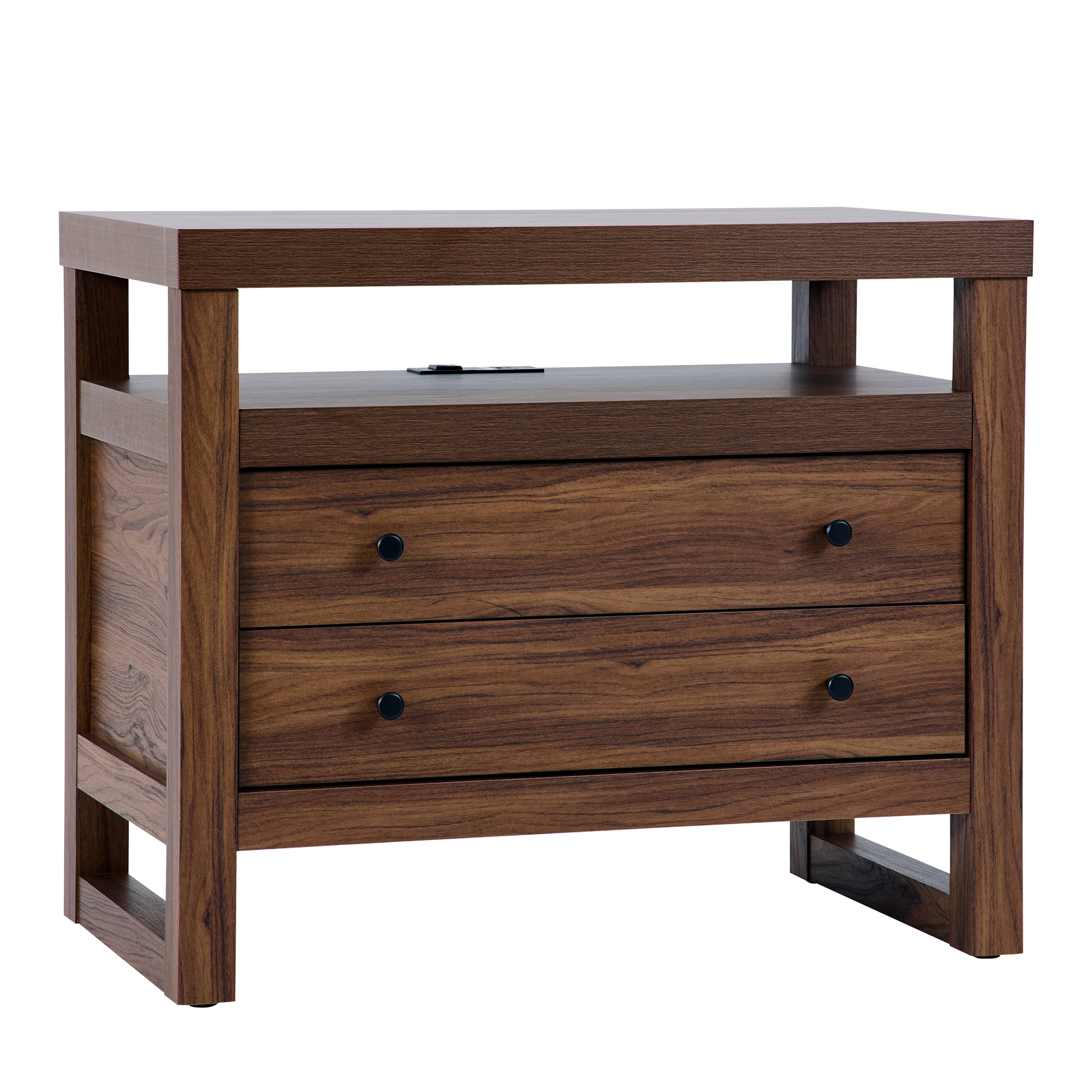 (2 pack) Better Homes & Gardens Ezra 2-Drawer Nightstand with USB, Walnut Finish