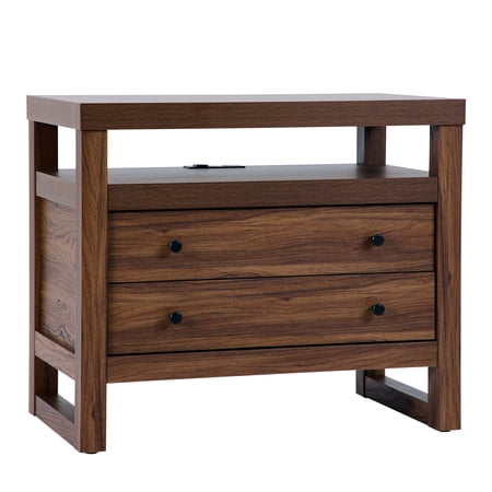BETTER HOMES & GARDENS EZRA 2-DRAWER NIGHTSTAND WITH USB, WALNUT FINISH