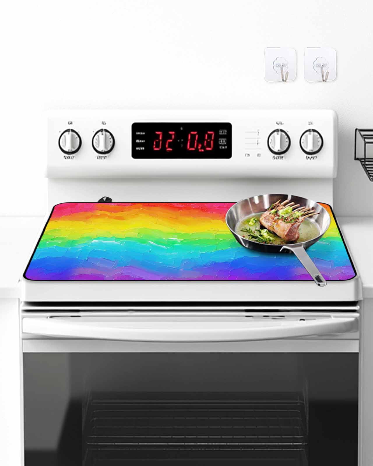 Stove Top Covers for Electric Stove, Rainbow Oil Painting Glass Stovetop Cover Protector, Watercolor Colorful Abstract Art Induction Cooktop Protector Oven Mat for Kitchen Countertop 24"x21"