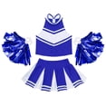 thumbnail image 3 of YONGHS Girls Cheer Leader Uniform Halloween Party Cheerleading Crop Top with Skirt Pompoms Royal Blue 16, 3 of 7