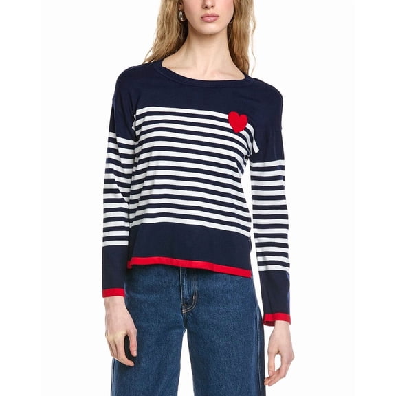 CeCe womens Sailor Stripe Heart Sweater, XL, Blue