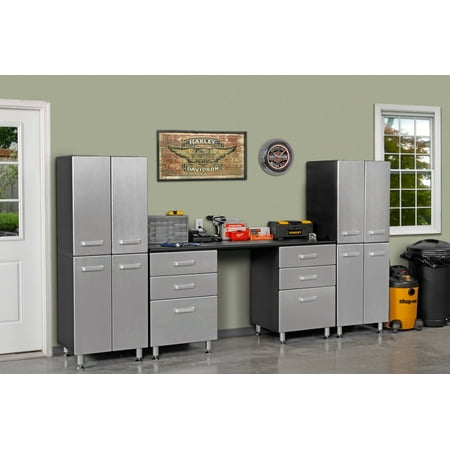 - Tuff Stor Model 24212K 71 inch wide WorkBench with Six Sturdy Drawers and Two, Two Door Storage Towers