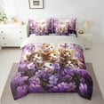 thumbnail image 2 of Manfei Kawaii Kitten Twin Bedding Sets 7pcs,Purple Flower Butterfly Bedding Comforter Set 7pcs,Pet Animal Sheet Sets,Reathable Bedroom Decor Reversible, 2 of 7