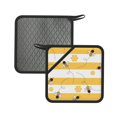 

2pcs Silicone Anti-Hot Hot Pads Oven Mitts Heat Resistant Pot Holders With Pockets Non Slip Oven Glove Potholder For Kitchen Cooking Bbq Baking 7.1in Bee Cartoons Honeycomb On