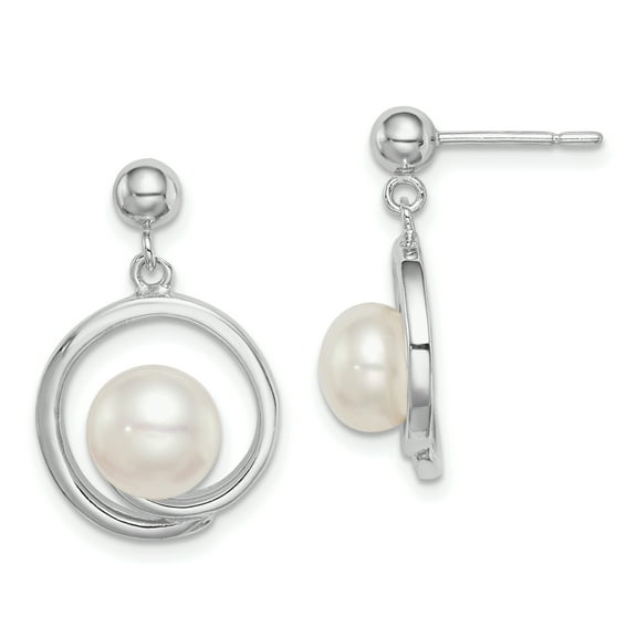 Primal Silver Sterling Silver Rhodium-plated 7-8mm White Button Freshwater Cultured Pearl Earrings