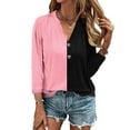 thumbnail image 2 of YABCSAZ Womens Summer Tops 3/4 Seleeve V Neck Color Block T Shirts Soft Casual Loose Fit Button Pullover T Shirts Oversized Shirts Basic Tee 2024 Clothes Basic Going Out Tops, 2 of 5