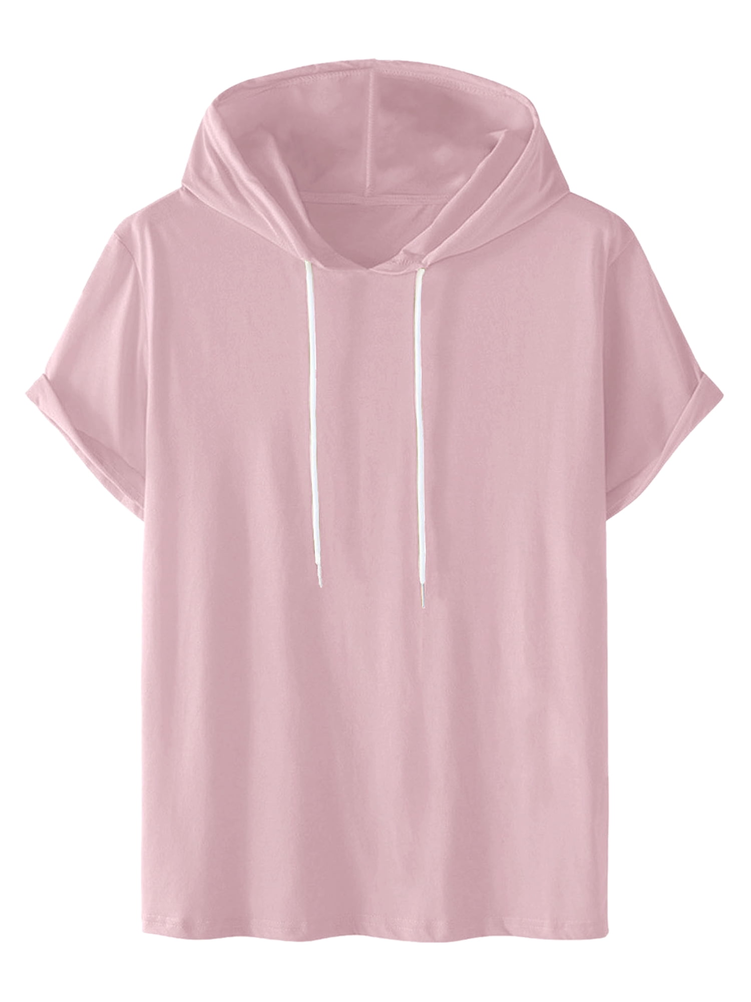 DARING DIVA Men's Casual Short Sleeve Pullover Drawstring Hooded T-Shirt L Pink