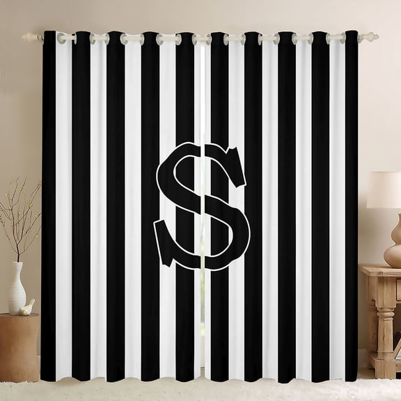 Castle Fairy Striped Letter S Black Out Curtains for Adults,Minimalist Lines Curtains Pack of 2 (42x63 Each)