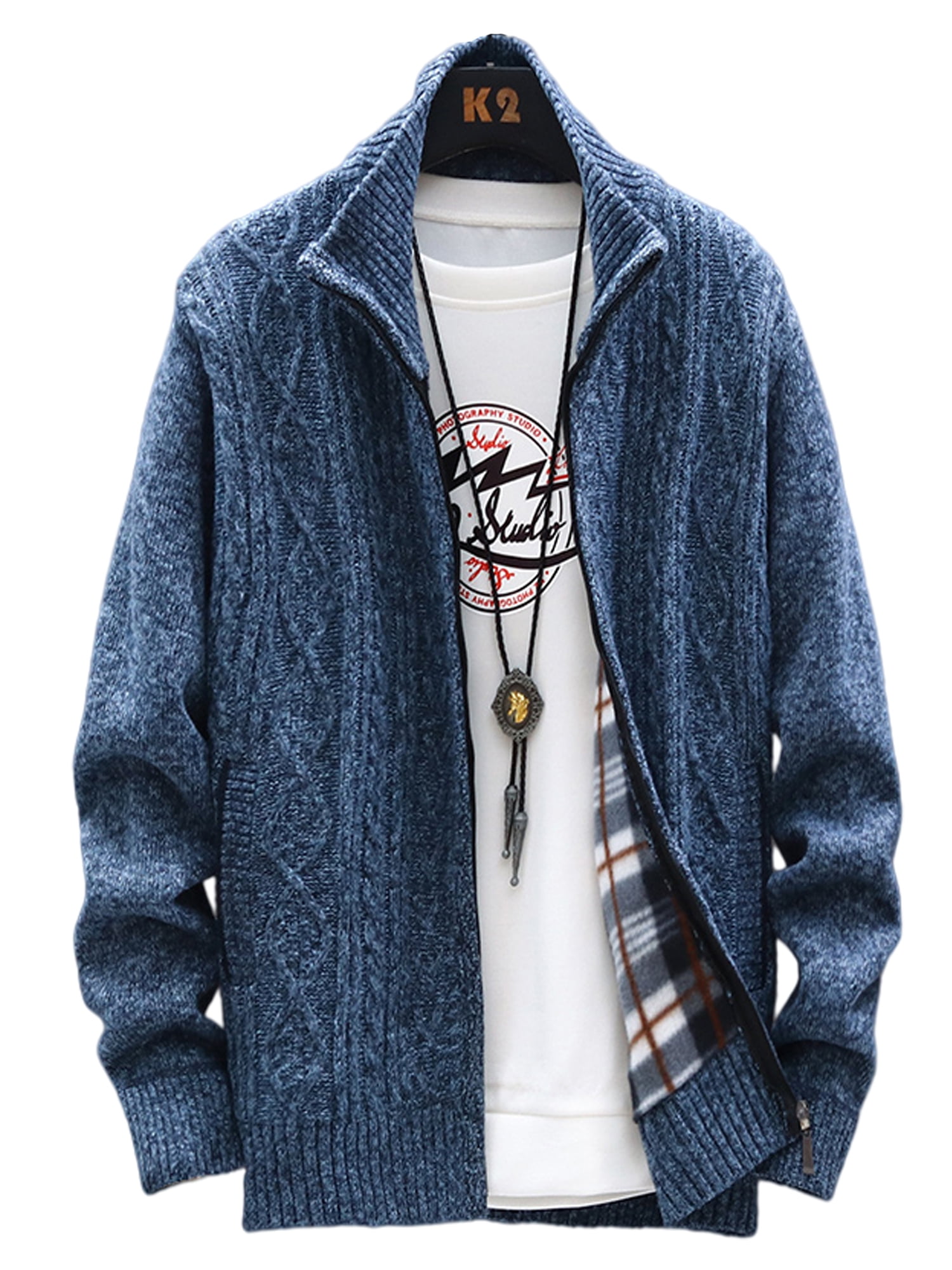 Avamo Thermal Full Zip Up Cardigan Collar Sweaters Knitwear for Men ...