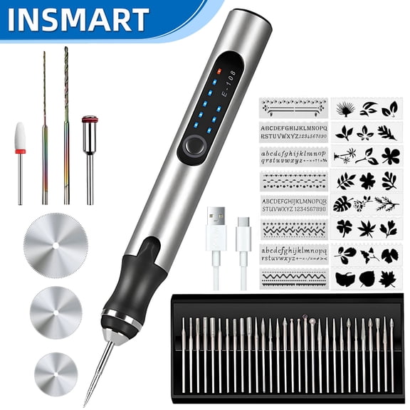 INSMART Electric Engraving Pen, Cordless Rotary Tool Kit, 3-Speed Adjustment, USB Rechargeable, DIY Engraver Pen for Sanding, Polishing, Drilling, Carving & Gifts
