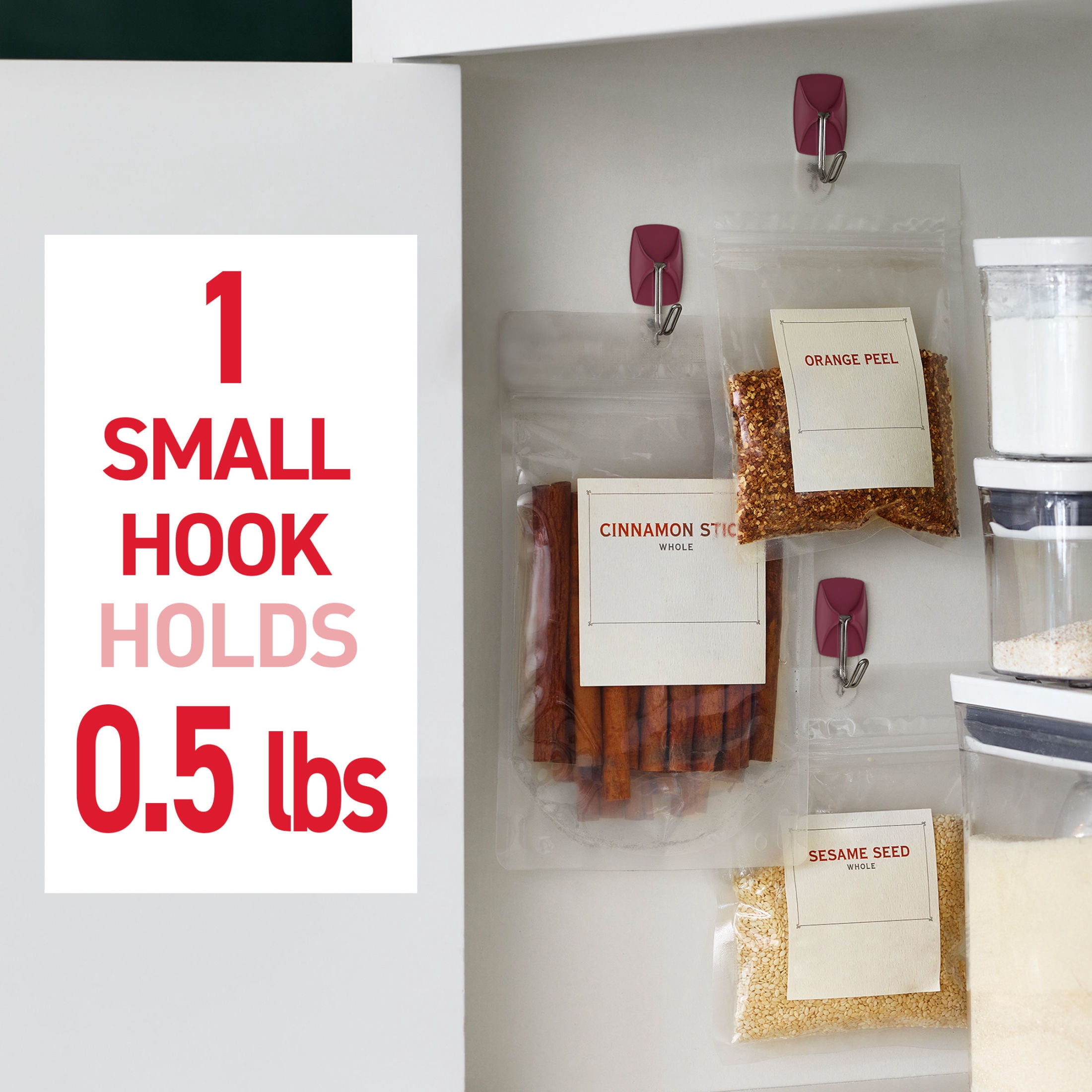 Command Small Wire Hooks, Black Cherry, Holds .5 lbs, 9 Hooks, 12 Adhesive Strips