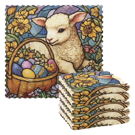 6 Pieces of Kitchen Towels 11x11Inch Kitchen Dish Cloths Kitchen Dish Towels Reuseable Cleaning Cloths Stained Glass Lamb