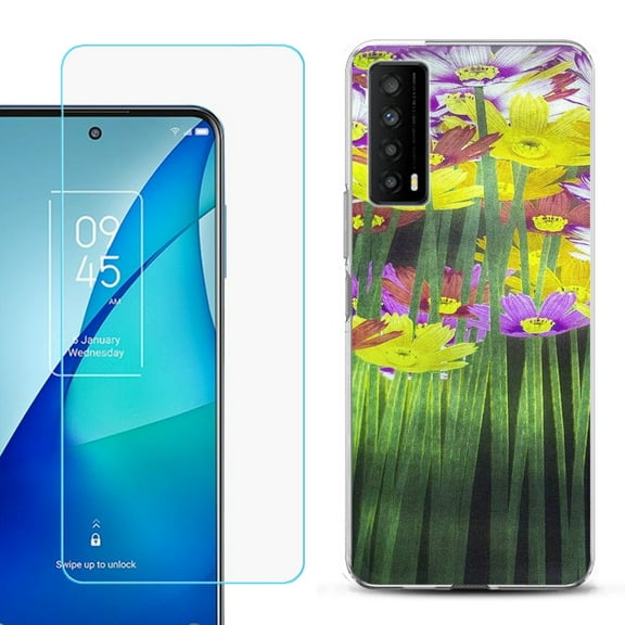 Slim-Fit Gel TPU Phone Case for TCL Stylus 5G, with Tempered Glass Screen Protector, by OneToughShield ® - Dream Flower