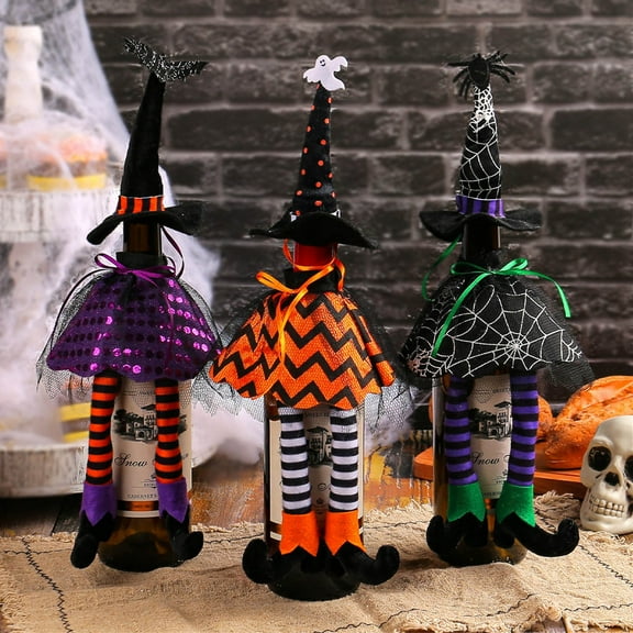 Fnochy Halloween Witch Wine Bottle Cover Funny Halloween Decorations Witch Hat And Legs Decorative Wine Bottle Topper Covers Table Centerpiece For Dinner Home Party Decor Halloween Gifts