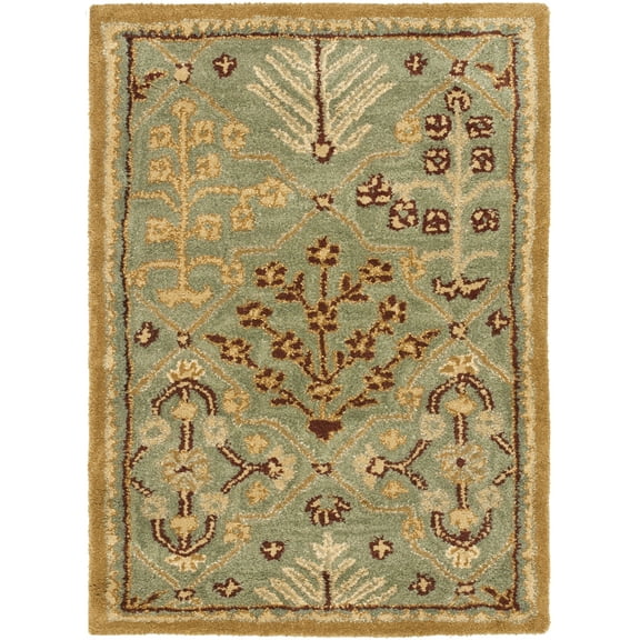SAFAVIEH Antiquity Trafford Floral Geometric Wool Area Rug, Light Blue/Gold, 2' x 3'