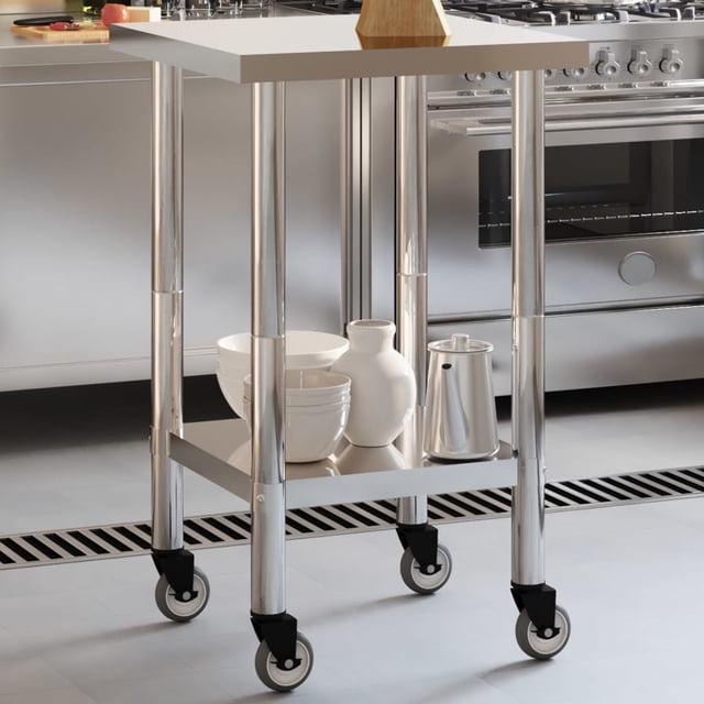 vidaXL Table de Cuisine avec Roulettes 55x55x85 cm Acier Inoxydable