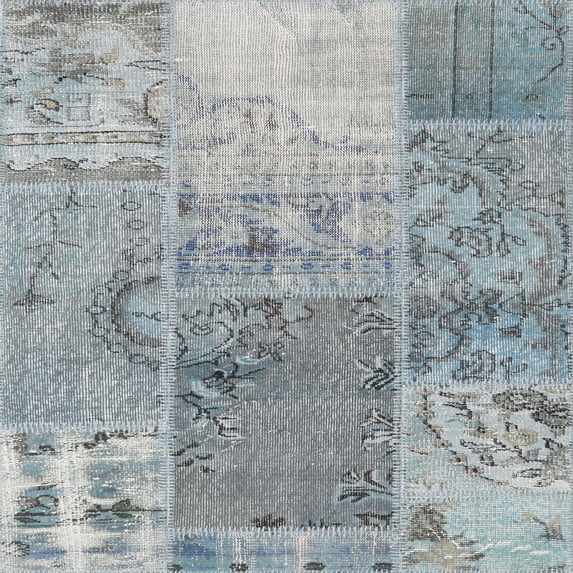 Ahgly Company Machine Washable Indoor Square Contemporary Grayish Turquoise Green Area Rugs, 7' Square