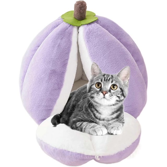 Cat Nest Mangosteen Shape Cat Bed, Warm Cat House Sleeping Bed Puppy House Multifunctional Pet Bed for Cats and Small Dogs,S