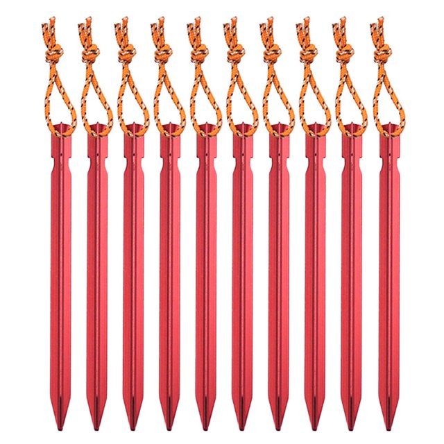 10 Pcs Piquets de Tente de 18cm en Alliage d'Aluminium pour Jardin Extérieur avec Cordon pour Camping Randonnée