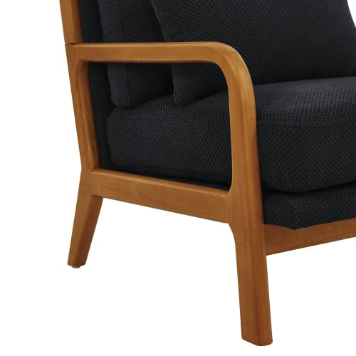 Wooden Lounge Chair with Solid Wood Armrests, Mid-Century Modern Single Sofa for Living Room, Bedroom, Balcony, Office, Black