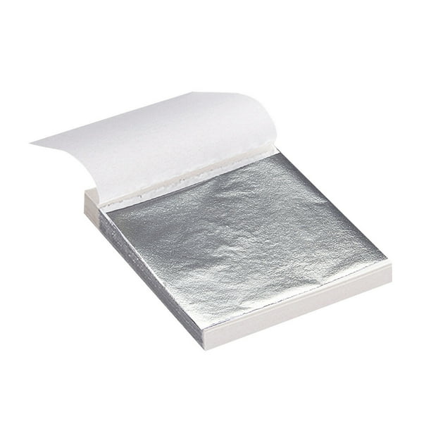 100 hojas 9x9xcm hoja de hoja de plata de imitación papel de aluminio para manicura limo dorado pintura artes maquillaje artesanía decoración (plata)