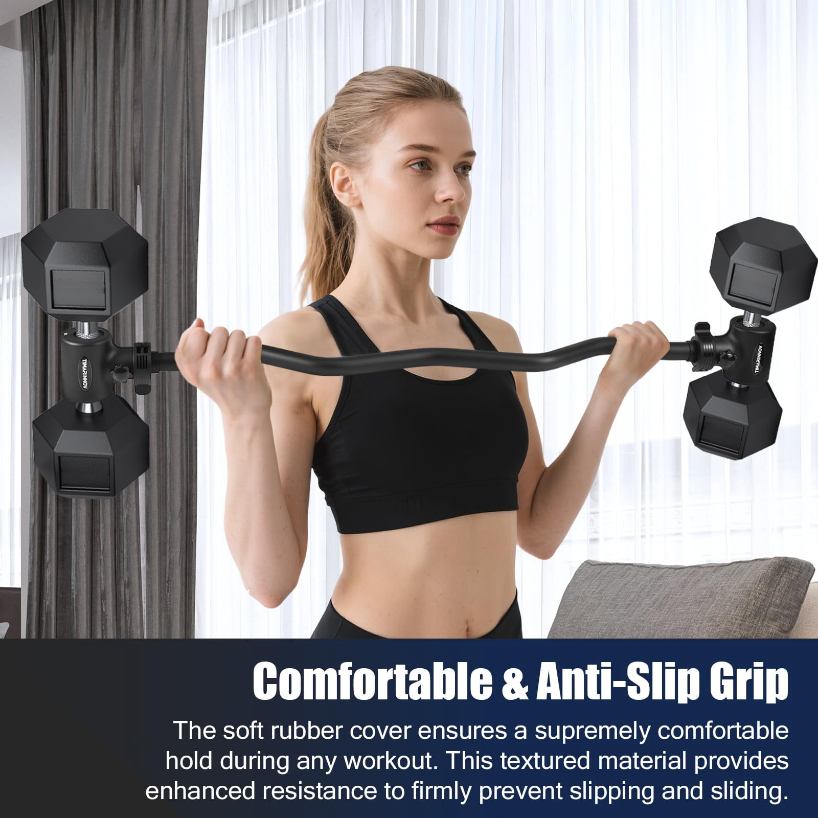 Dumbbell To Barbell Converter Bar  Ez Curl Adapter With 200lb Capacity Adjustable Weight For Home Fitness Fits Standard 1-1.5 Inch Handles Lifting