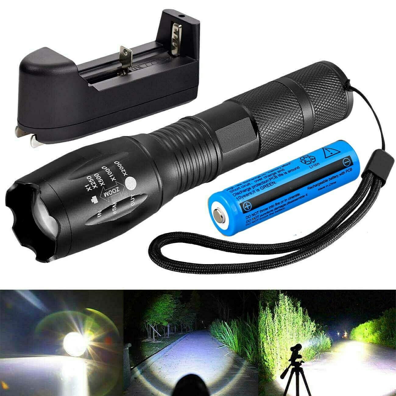 18650 Battery+Charger MT 10000LM T6 Zoomable Tactical LED Flashlight Torch 