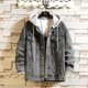 thumbnail image 1 of Chaqueta vaquera con capucha para hombre, Chaquetas vaqueras informales para hombre, ropa de calle de Color sólido con cuello vuelto, abrigos vaqueros para hombre, sombrero desmontable, 1 of 5