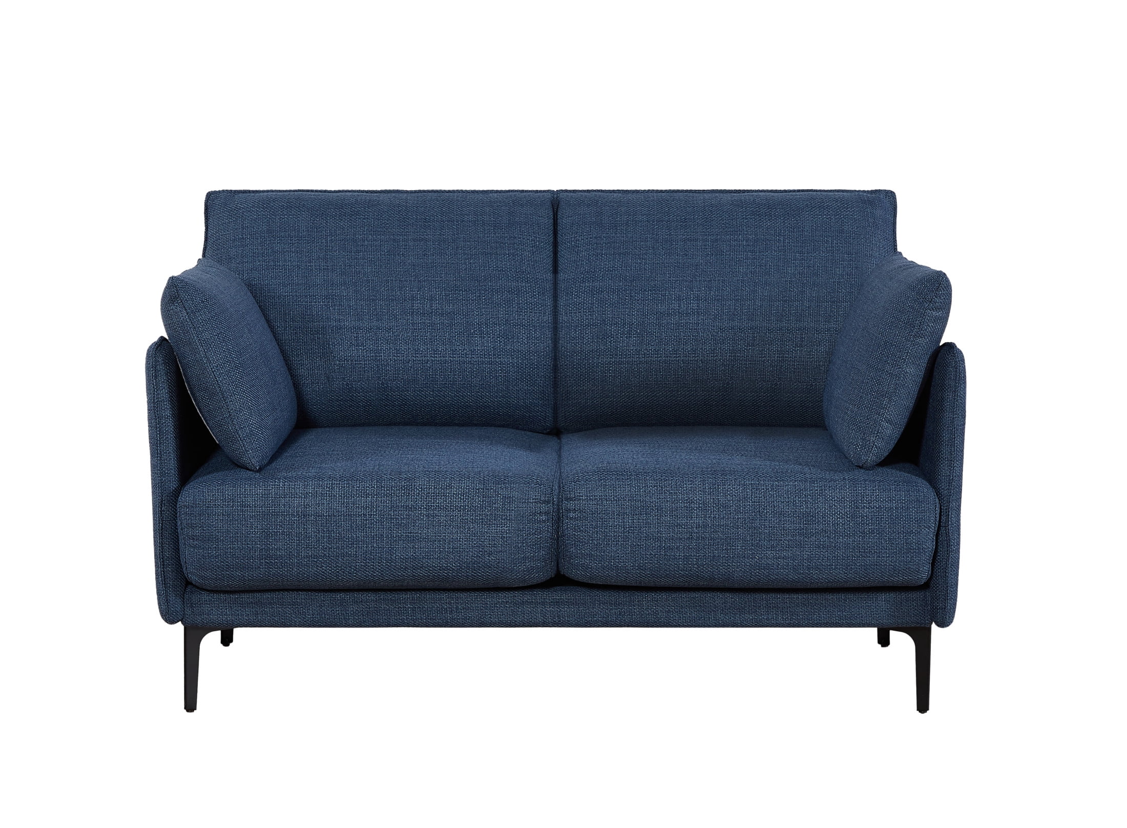 Chloe Modern Button-Tufted 2-Seater Sofa with USB Charge Port, Pillows, Metal Legs, Dark Blue