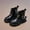 Black a, variant on Spazoro Girls Ankle Boots, Side Zipper Patent Leather Metallic Chain Detail Lace Up Short Boot Shoes for Girls Black