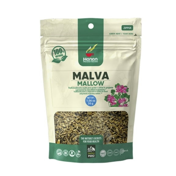 Hanan Peruvian Secrets Malva| 100% Natural Mallow | 1.06oz / 30g | Aids in Prevention of Gastric Disorders, Ulcers, and Constipation| Promotes Good Digestion (1 Pack)