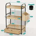 thumbnail image 2 of 3-Tier Bathroom Counter Organizer with Drawer, Wooden Vanity Skincare Storage Shelf with Thickened Metal Frame, Countertop Shelf with Basket & Hooks for Makeup Organization, Light Brown, 2 of 7