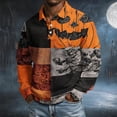 thumbnail image 5 of GrmtClth Halloween Long Sleeve Golf Polo Shirts For Men Classic Lapel Collar Retro Crack Pumpkin Bat All Over Graphic Soft Stretch Breathable Holiday Party Casual Tops Saffron L, 5 of 7