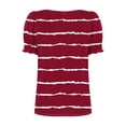 thumbnail image 4 of Wyobmus Summer Tops for Women Casual Ruffle Trim Sleeve Tops Loose Fit Striped Print Short Sleeve Square Neck T Shirts D-Burgundy, 4 of 7