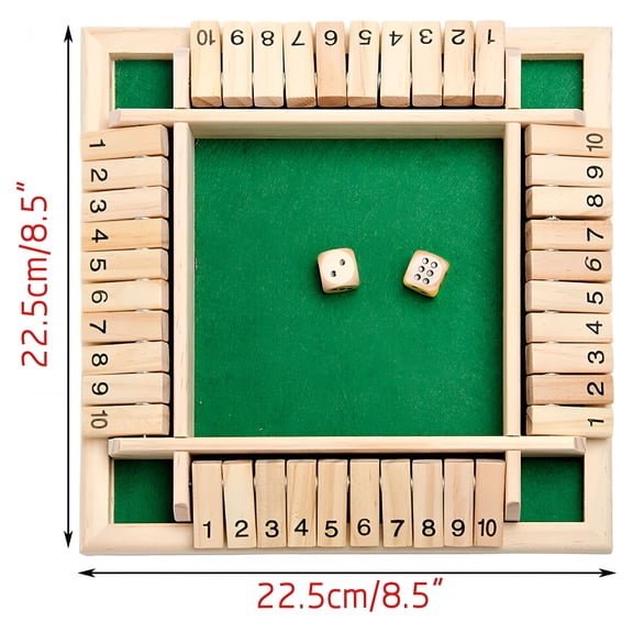 BESTSKY Upgraded 1-6 Players Shut the Box Dice Game Colorful 4 Side Wooden Board Math Number Games for Adults Families Party Club Classroom Or Pub