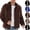 Coffee, variant on Men Cropped Fuzzy Jacket Winter Warm Coat Open Front Outerwear,Lapel Long Sleeve and Pocket Daily Casual Comfy Wear,Black,M