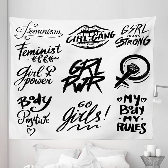 Sayings Tapestry, My Body My Rules Feminine Power Women Rights Activism Lettering Artwork, Fabric Wall Hanging Decor for Bedroom Living Room Dorm, 5 Sizes, White Charcoal Grey, by Ambesonne