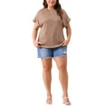 thumbnail image 2 of Blusas casuales de punto sólido de cuello redondo y manga corta para mujeres de tallas grandes Agnes Orinda 2X marrón, 2 of 6