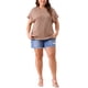 thumbnail image 2 of Blusas casuales de punto sólido de cuello redondo y manga corta para mujeres de tallas grandes Agnes Orinda 4X marrón, 2 of 6