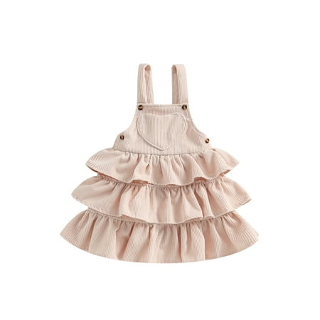 

Toddler Baby Girls Overall Dress Princess Sleeveless Solid Color Layered Ruffle Suspender Dress